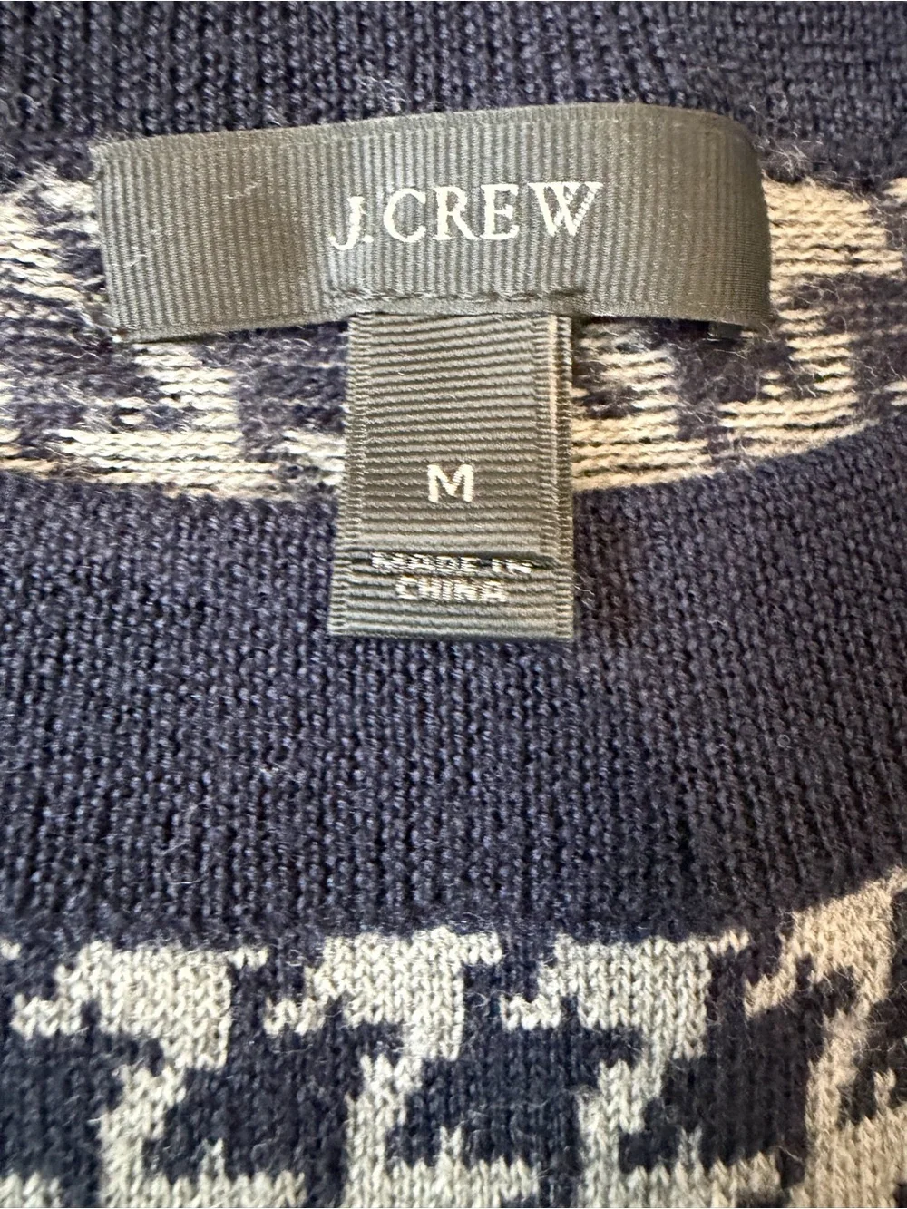 J. Crew- 100% Merino Wool Classic Navy and Grey Houndstooth Crewneck Sweater(M)